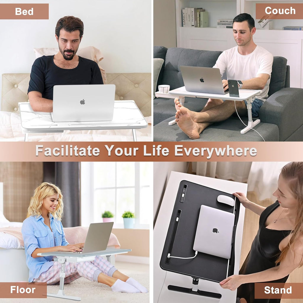 X-Large Marble and Grey Adjustable Folding Lap Desk Tray with Drawer R4563