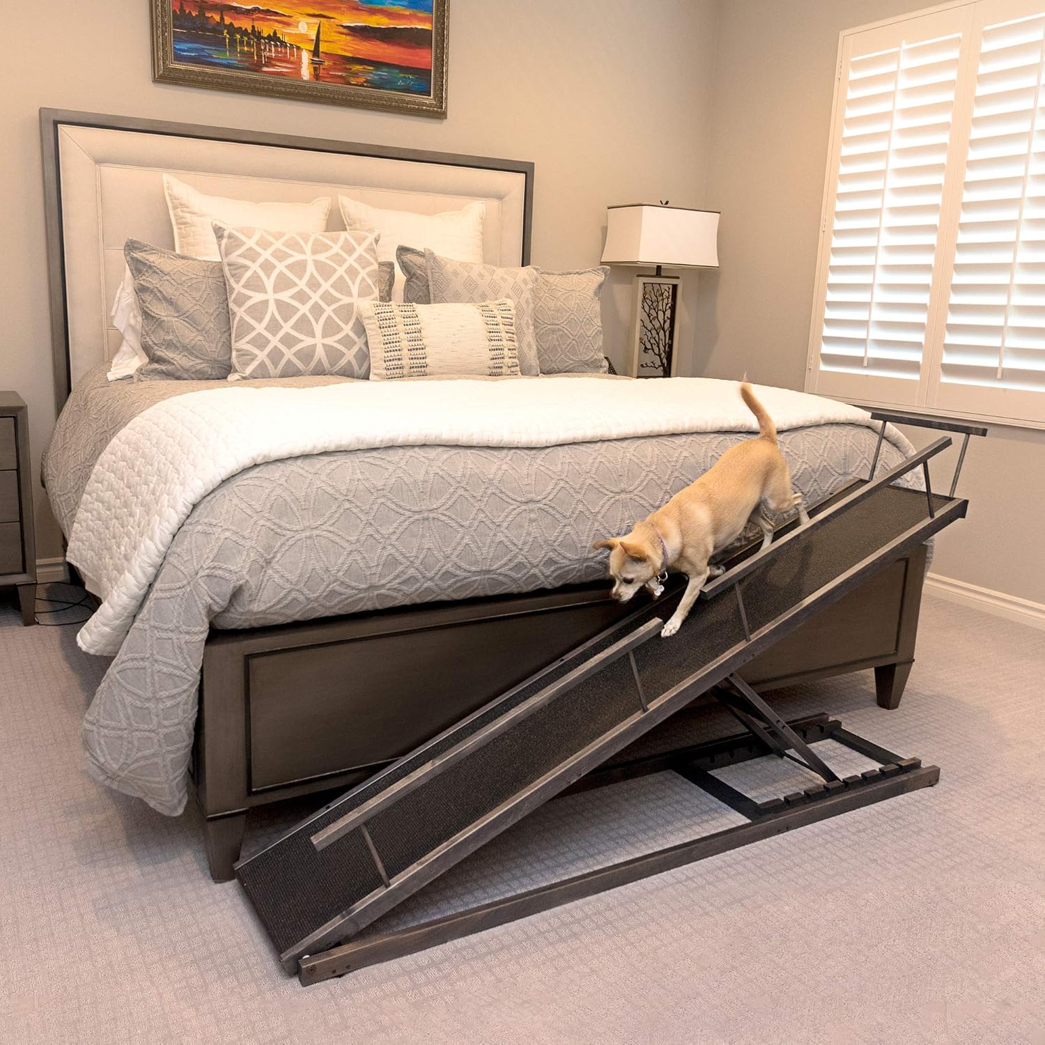 Bed Ramp for Small Dogs, Adjustable for All Beds up to 37 - Solid Hardwood G66630