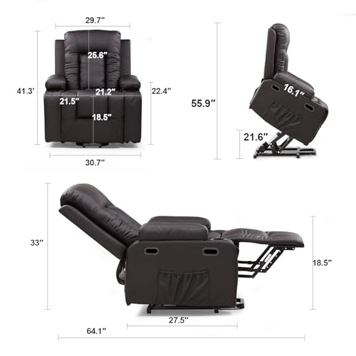 Brown Power Lift Recliner Chair with Massage & Heat F764