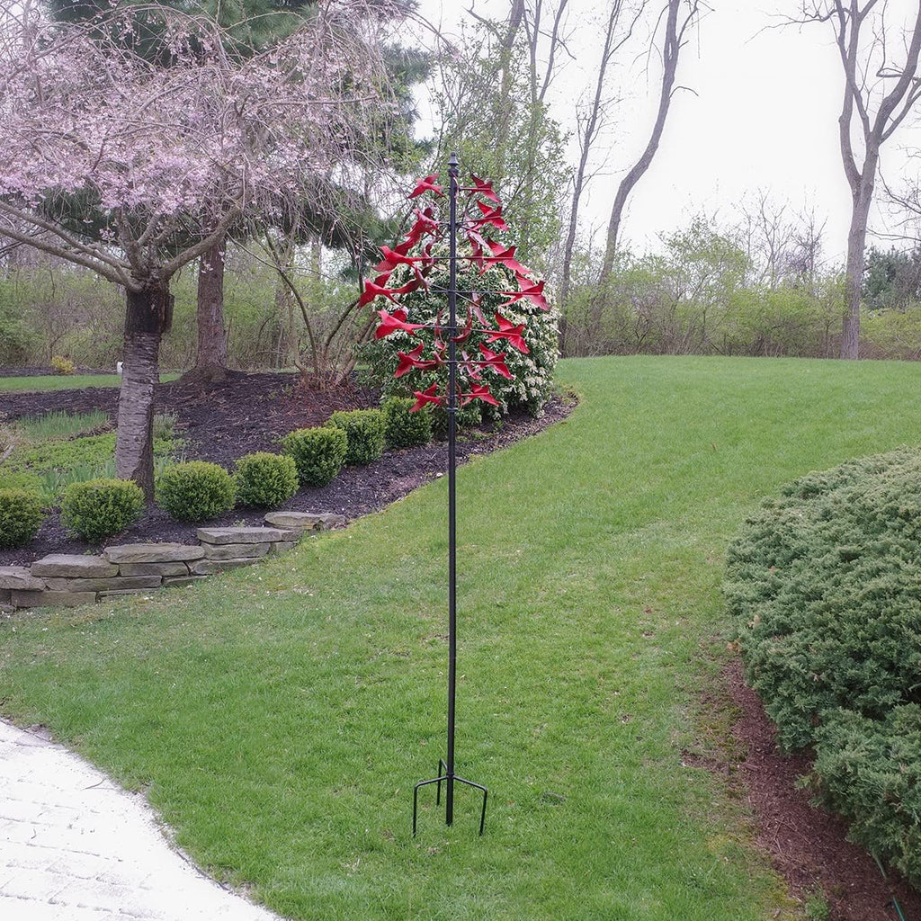 Large Red Cardinal Metal Wind Spinner 3D Bird Sculpture Kinetic Garden Yard Art A4035