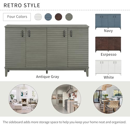 4 Door Wooden Sideboard with Adjustable Shelves and Metal Handles S6736