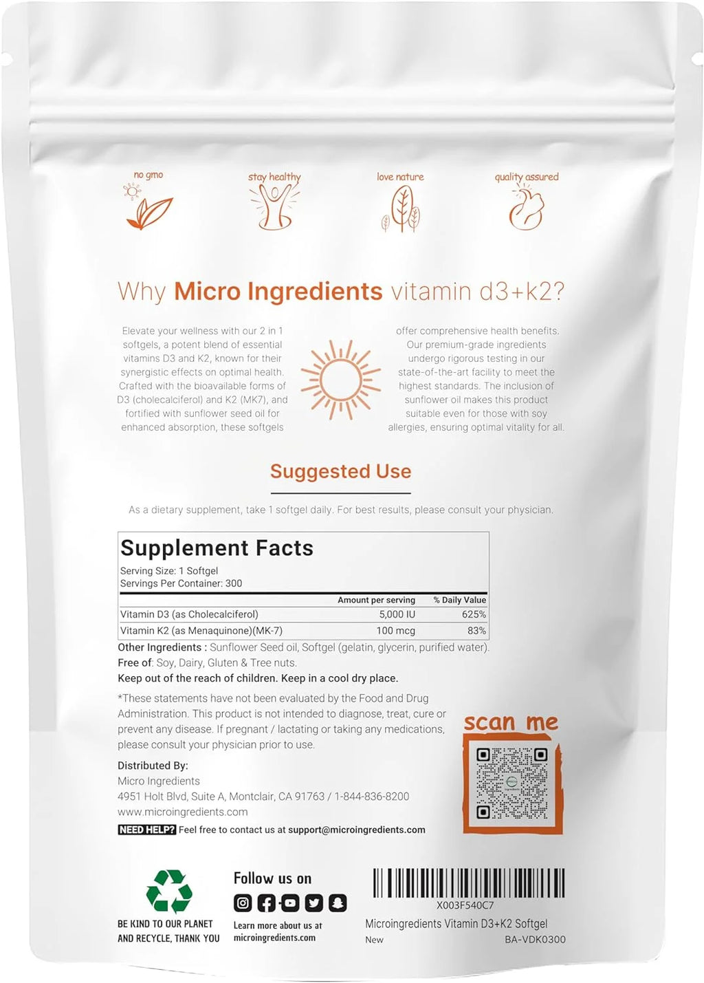 300 Soft-Gels Vitamin D3 5000 IU with K2 100 mcg L726451