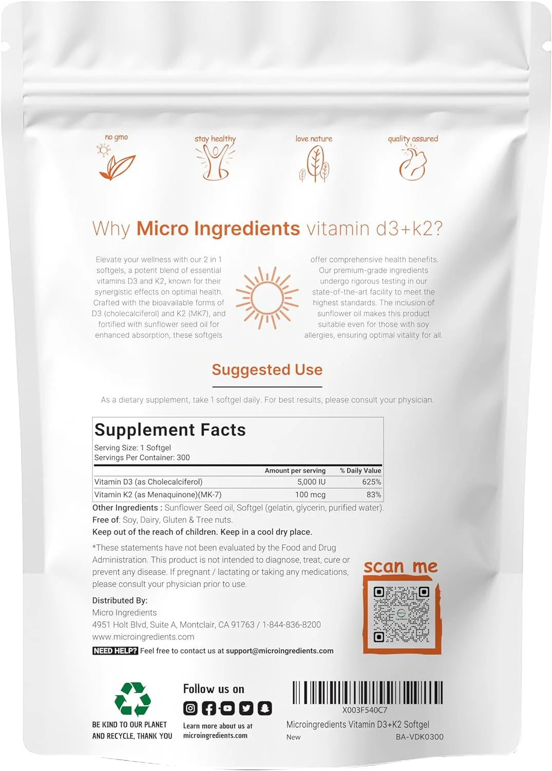 300 Soft-Gels Vitamin D3 5000 IU with K2 100 mcg L726451