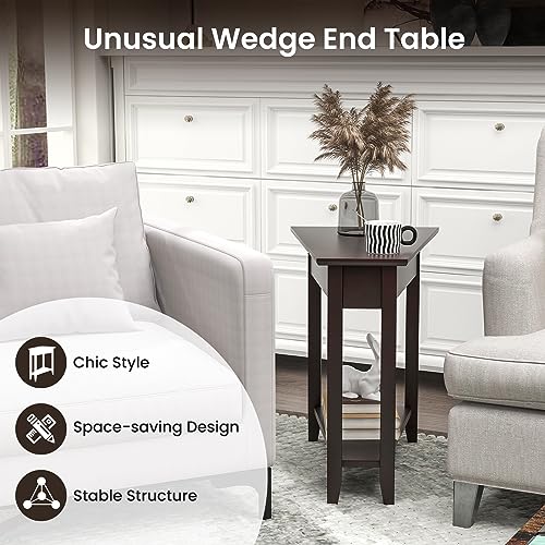 White 2-Tier Wedge End Table Set of 2 with Storage Shelf R48714