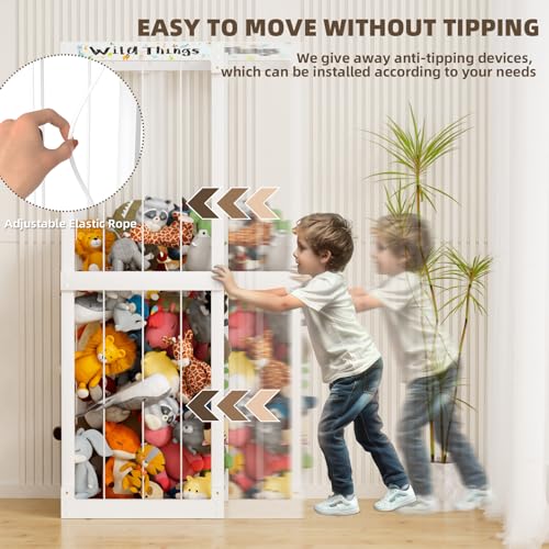 White Wooden Stuffed Animal Storage Cage with Elastic Rope P95121