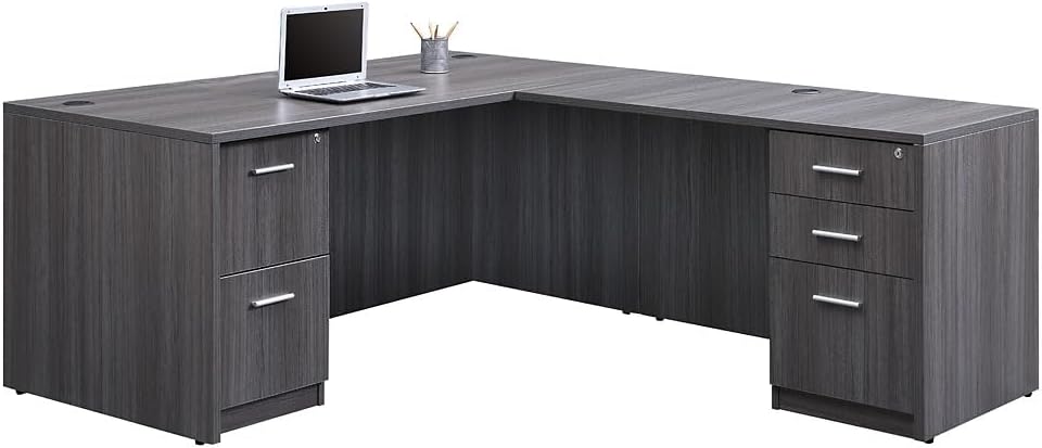 Reversible L Shaped Desk, 66" W Gray Finish, Computer Desk O519