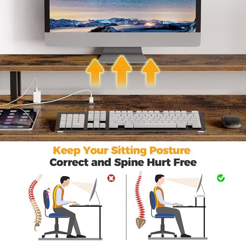 56.7" L Shaped Gaming Desk with LED Lights, Power Outlets, Carbon Fiber Surface, Monitor Stand, Storage, USB Port, Hook F183