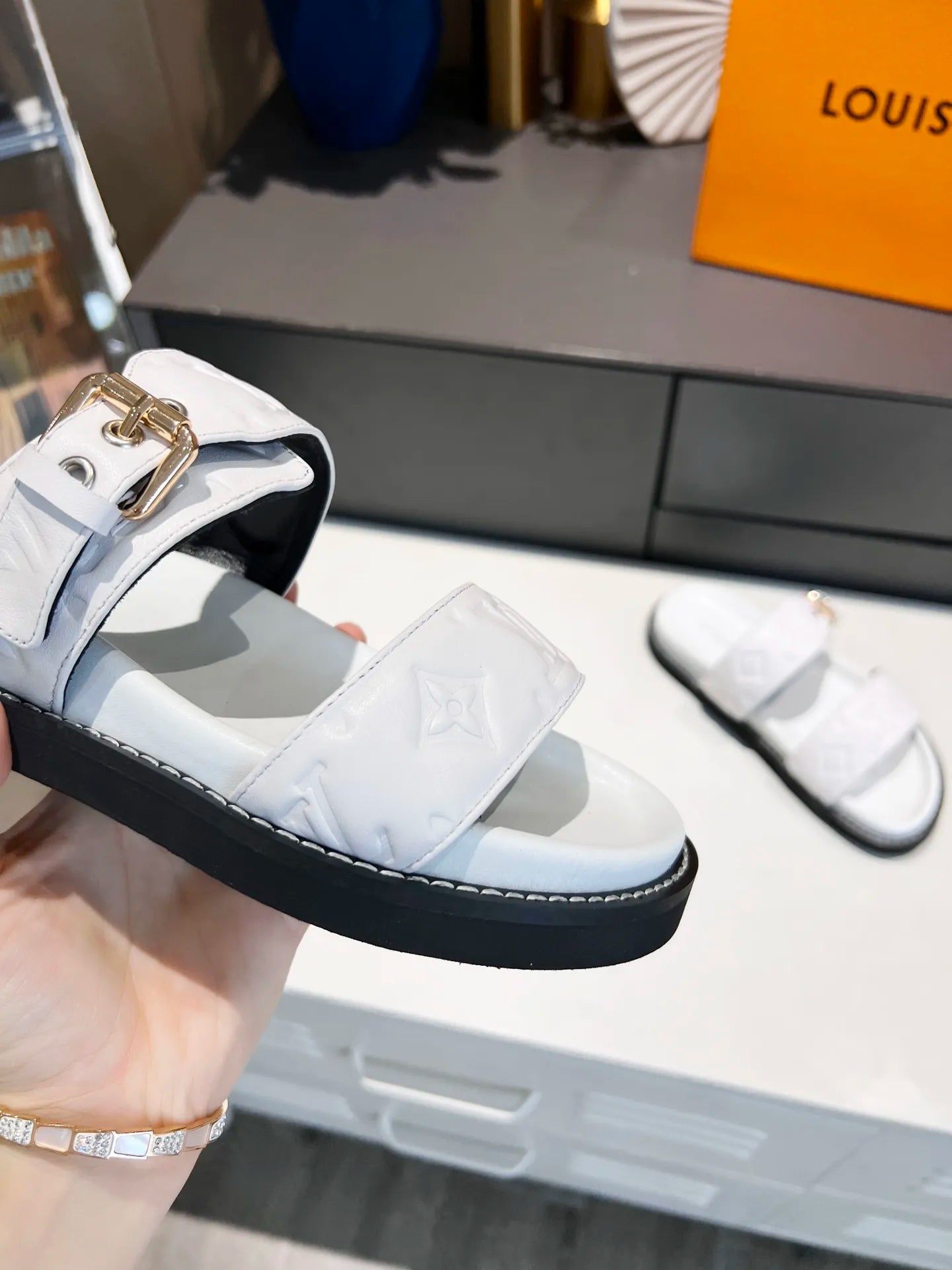 Women's White Flat Mule B27452
