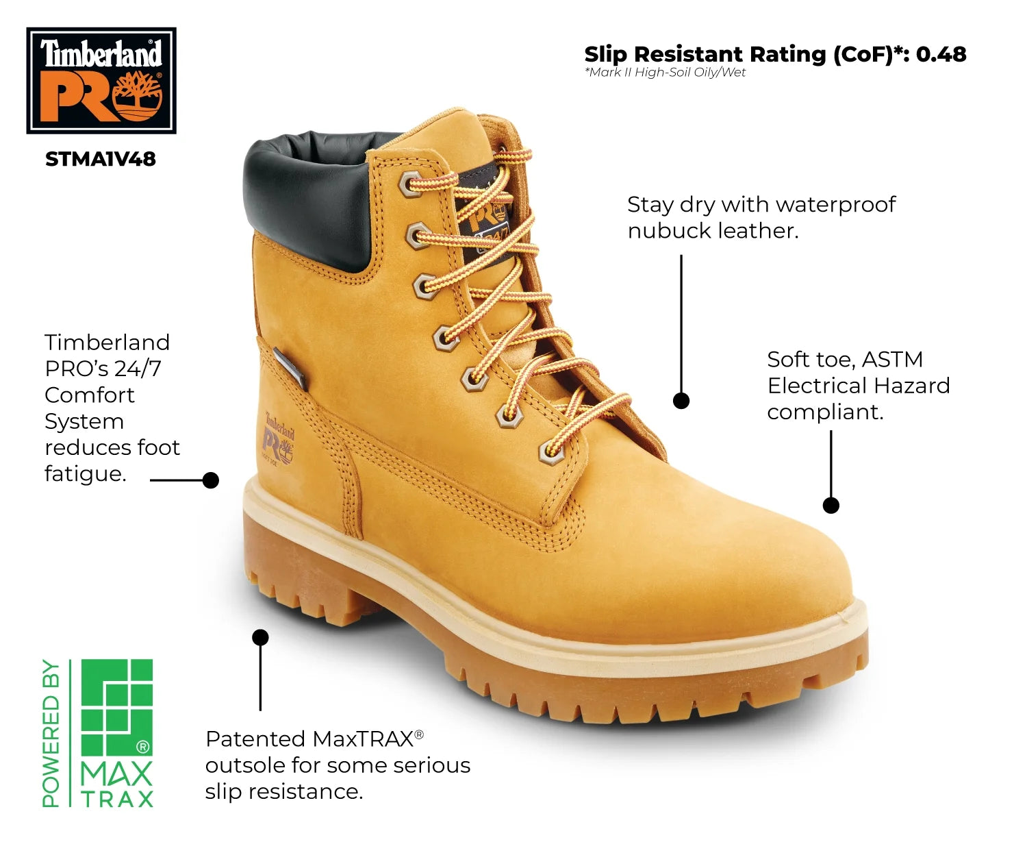 6IN Wheat Soft Toe Slip Resistant WP Boot I690