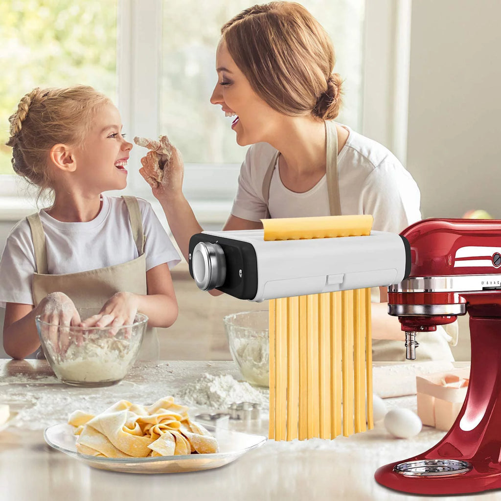 3 In 1 Pasta Maker Attachment for Kitchenaid Mixer with Pasta Dough Roller, Spaghetti Cutter, Fettuccine Cutter and Cleaning Brush S1881
