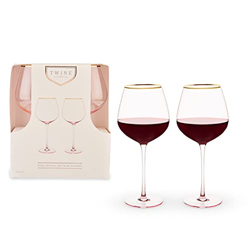 Rose Red Gold Rimmed Crystal Wine Glass Set of 2, 20 Ounces Y259