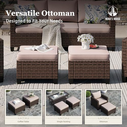 6 Pieces 7 Seats Wicker Patio Furniture Set with Fire Pit Table N742923