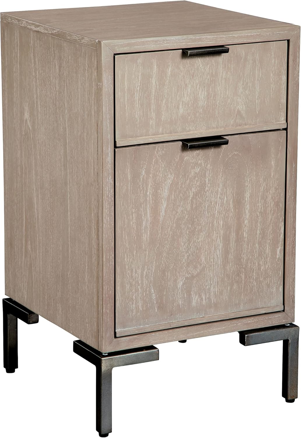 Vertical File Cabinet with Mindi Veneer and Aged Iron Finished Metal Legs X2939
