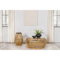 Round Glass Top Woven Rattan Coffee Table Natural Brown W757