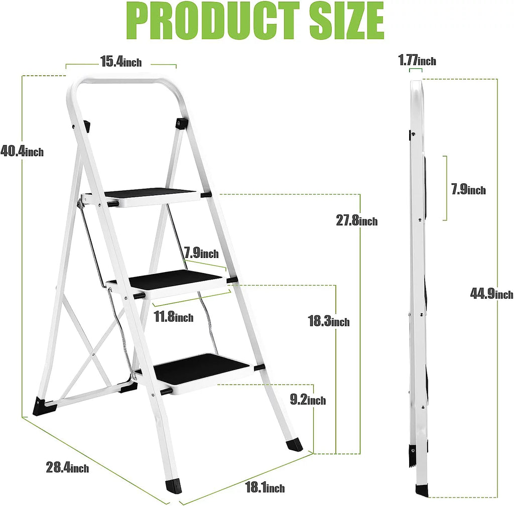 3-Step Folding Step Stool with Anti-Slip Pedal and Handrails C69566