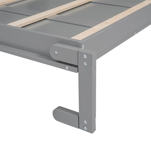 Grey Full Size Wood Murphy Bed with Storage Shelves and LED Lights P106235