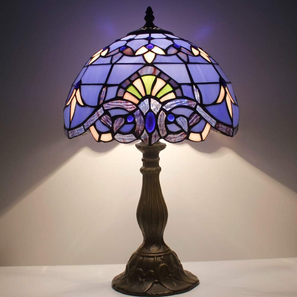 Blue Purple Stained Glass Table Lamp 12x12x18 Inches R252