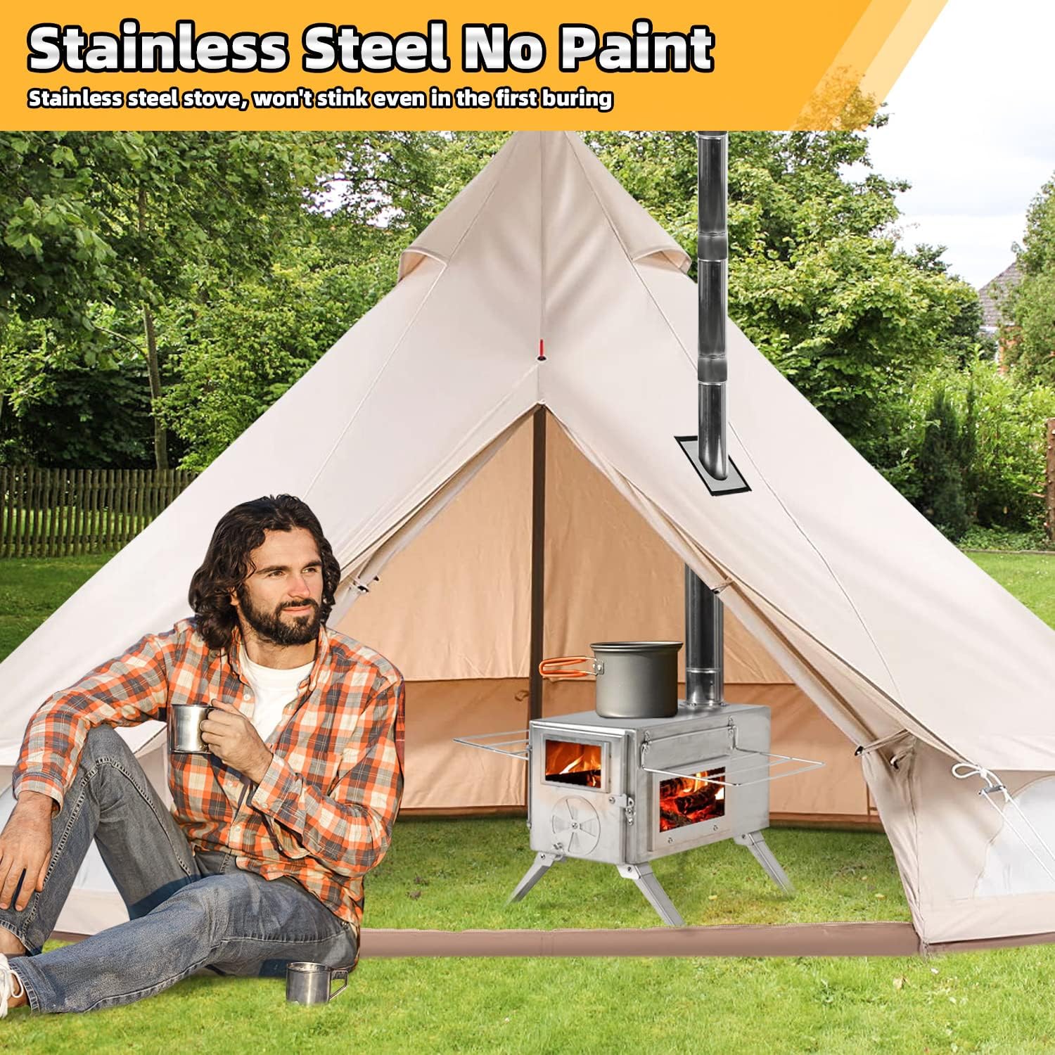 Stainless Steel Wood Burning Camping Stove with Chimney Pipes J7812