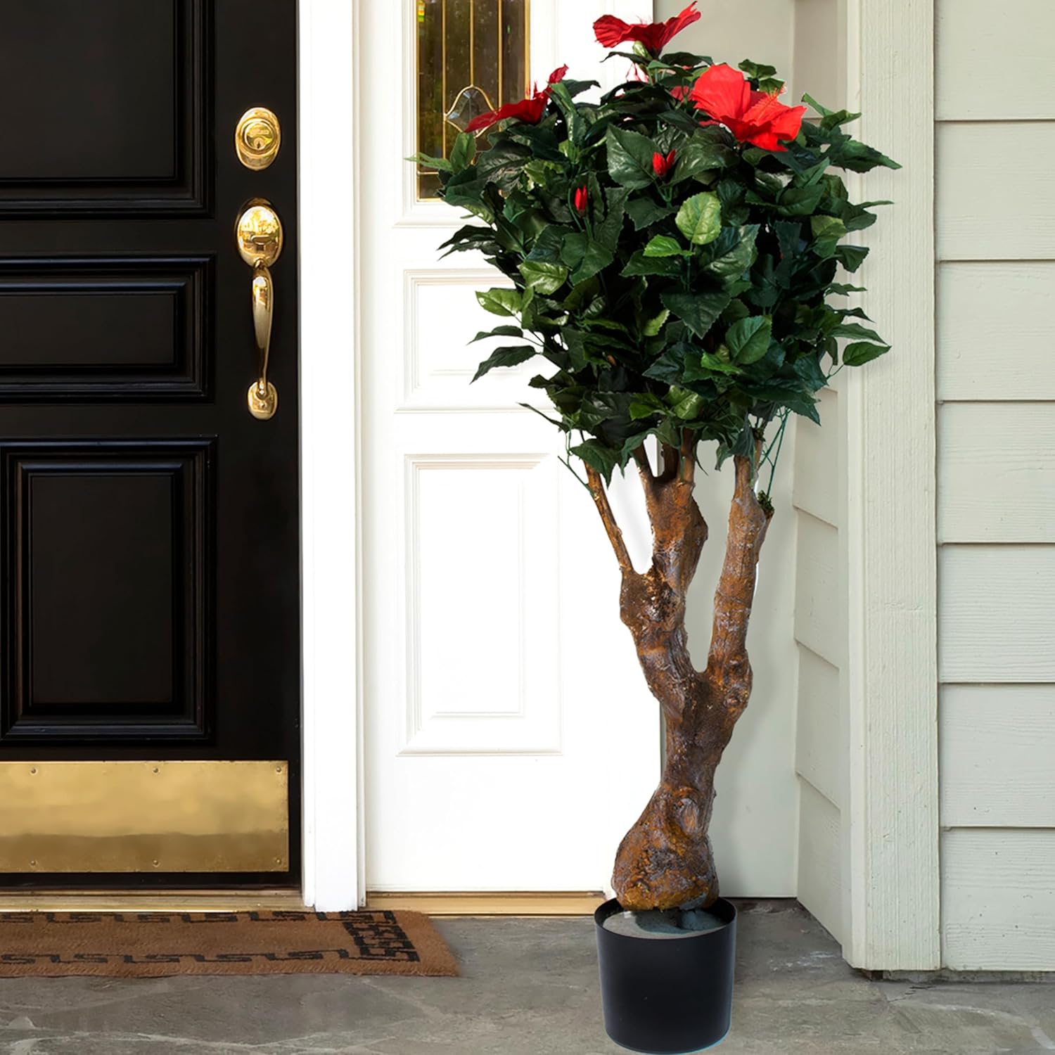 48-Inch UV-Resistant Artificial Hibiscus Plant with Pink Flowers S480