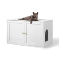 White Wooden Cat Litter Box with Double Doors K15991