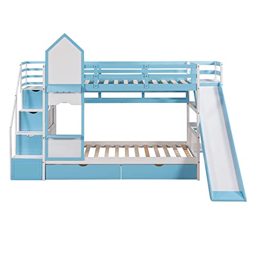 Gray Wood Twin Over Twin Floor Bunk Bed with Storage X9555