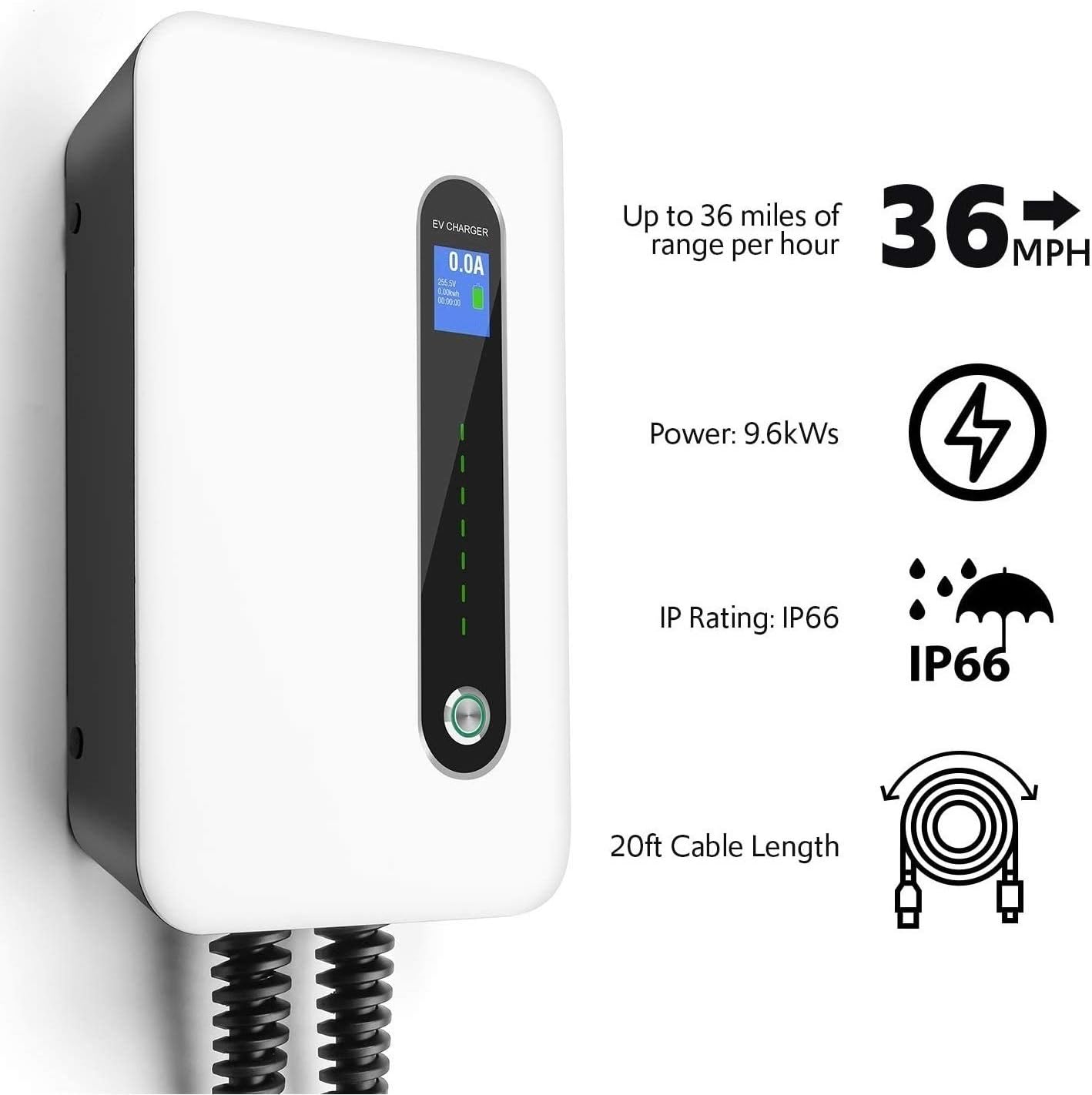 240V 40 Amp Level 2 Electric Vehicle Charging Station with 20ft J1772 Cable & NEMA 6-50 Plug J56134