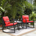Beige 3 Pieces Wicker Bistro Set with Glass Coffee Table J34832