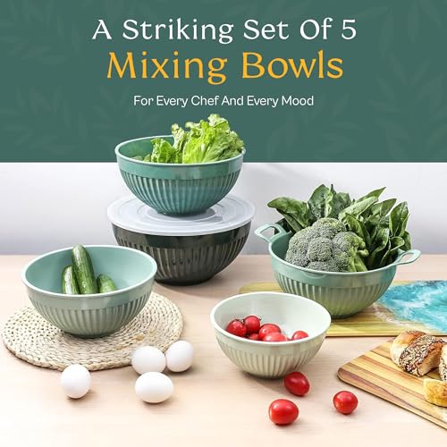 Navy 5 Piece Melamine Mixing Bowl Set with Lids and Colander L8609