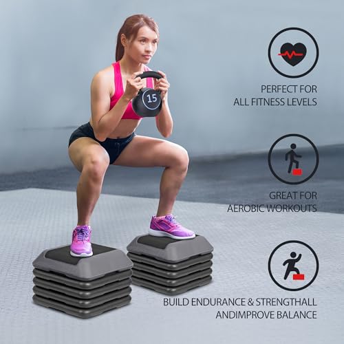 Aerobic Step Exercise Platform with 4 Risers Adjustable Height 4"-6''-8''-10''-12" E159