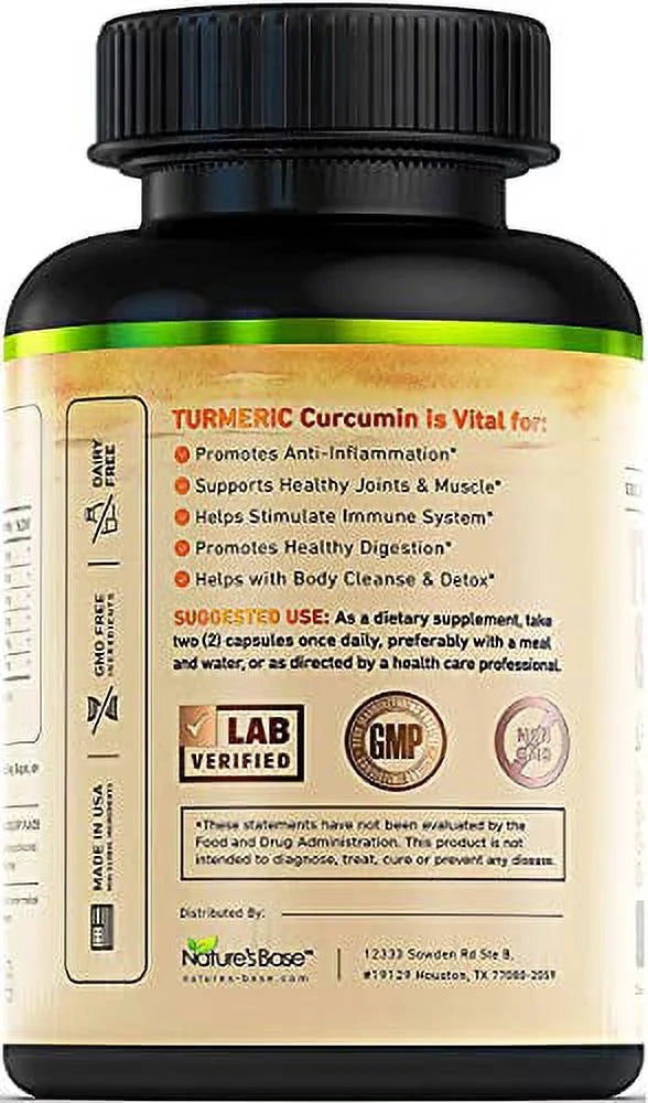 Turmeric Curcumin with Ginger & Apple Cider Vinegar, BioPerine Black Pepper, 95% Curcuminoids, Antioxidant Supplement P293263