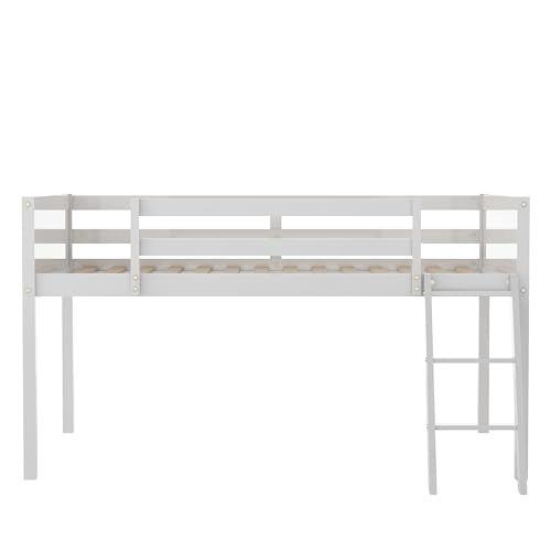 Gray Full Size Low Loft Bed with Safety Guardrail O983
