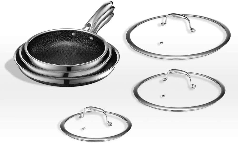 6 Piece Hybrid Stainless Steel Cookware Pan Set with Glass Lids Y511284