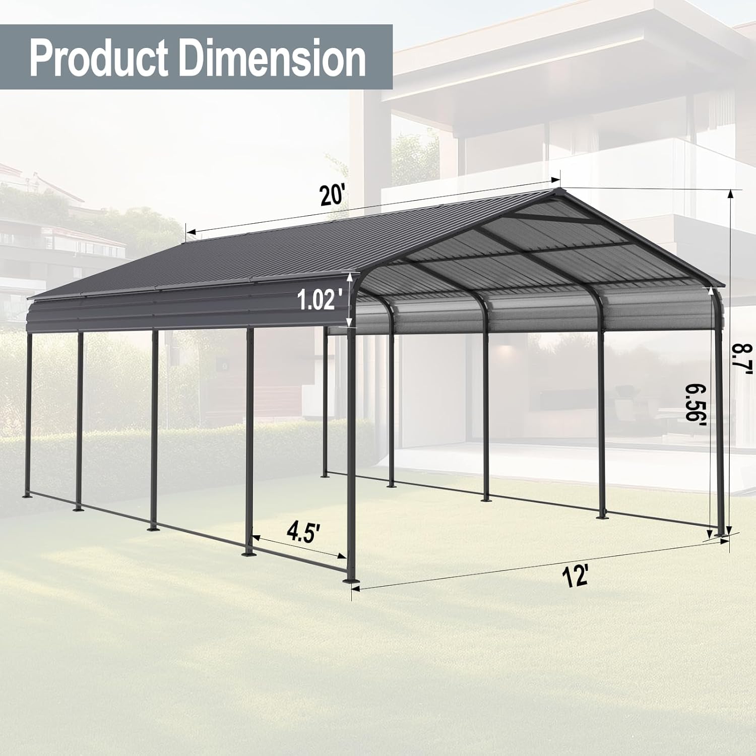 Gray Heavy Duty Metal Carport Canopy 10 x 20 ft C344887