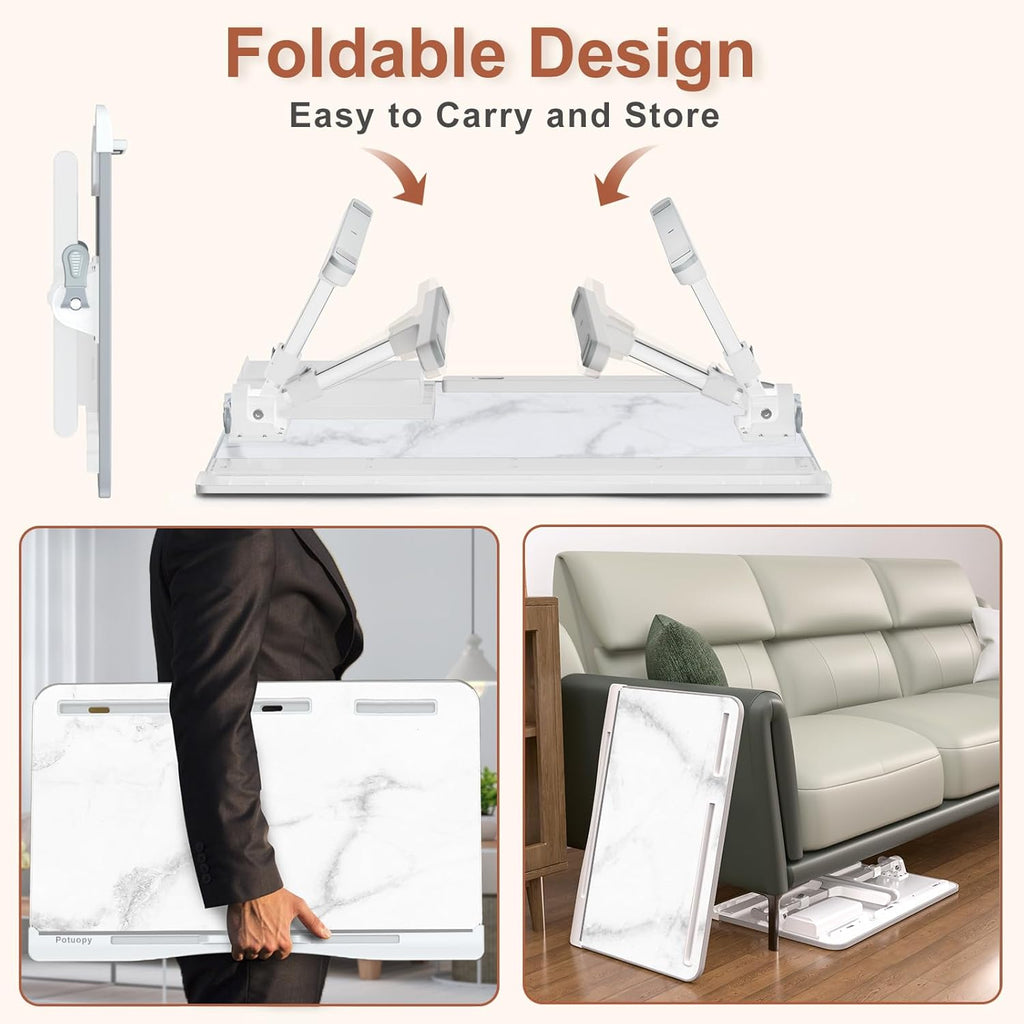 X-Large Marble and Grey Adjustable Folding Lap Desk Tray with Drawer R4563