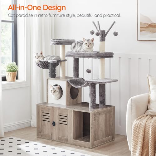 Large Hidden Litter Box with Scratching Posts, Greige A308