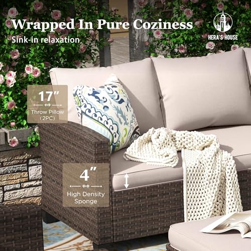 6 Pieces 7 Seats Wicker Patio Furniture Set with Fire Pit Table N742923