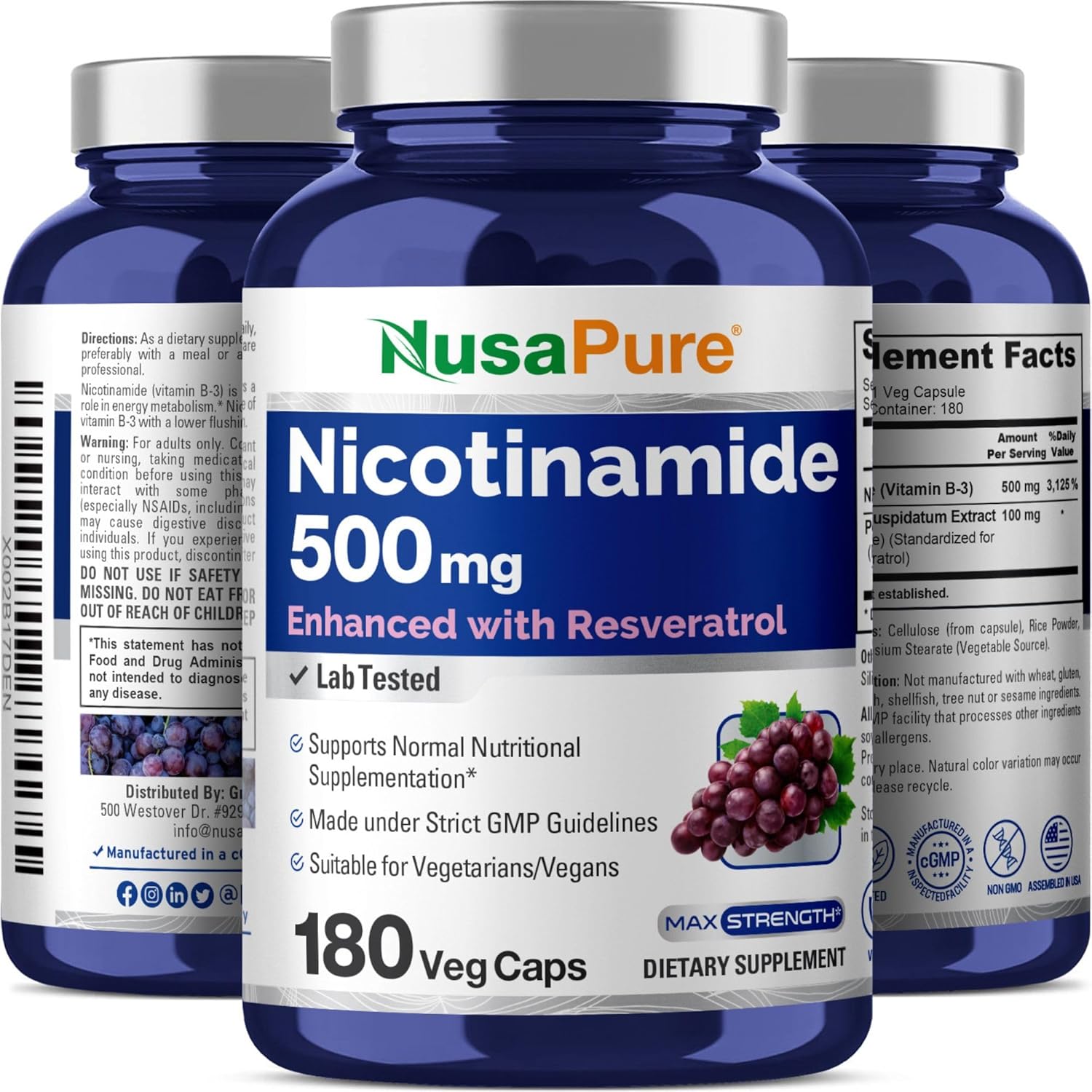 Nicotinamide with Resveratrol 500 mg 180 Vegetarian Caps S5732