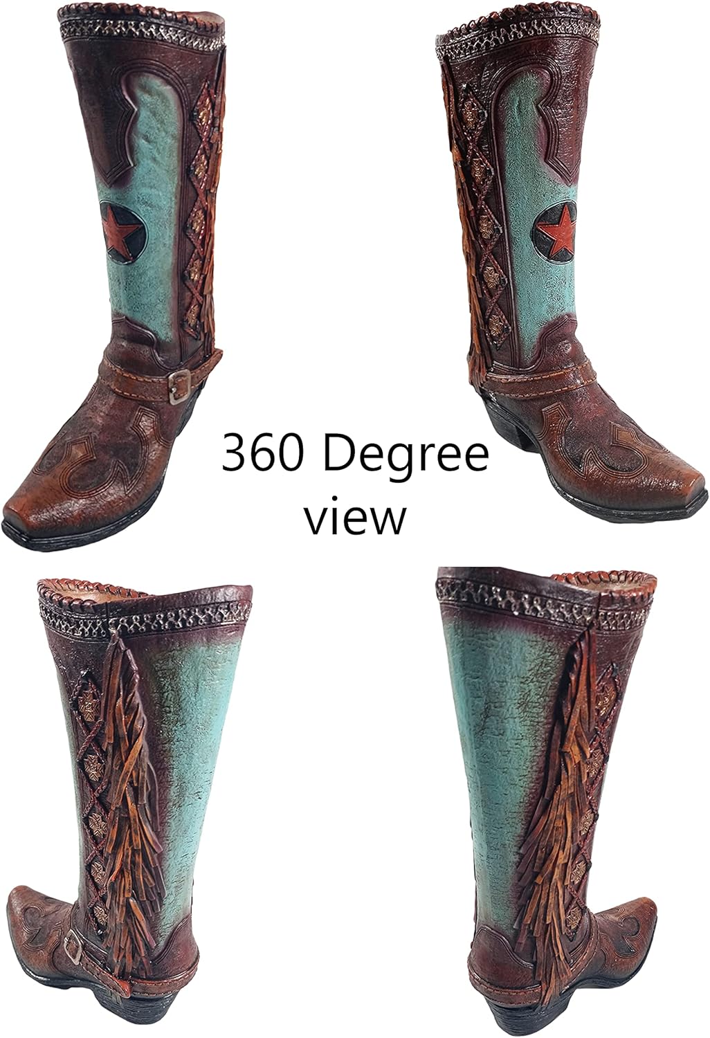 Brown Teal Cowboy Boot Vase 12 Inch I37498