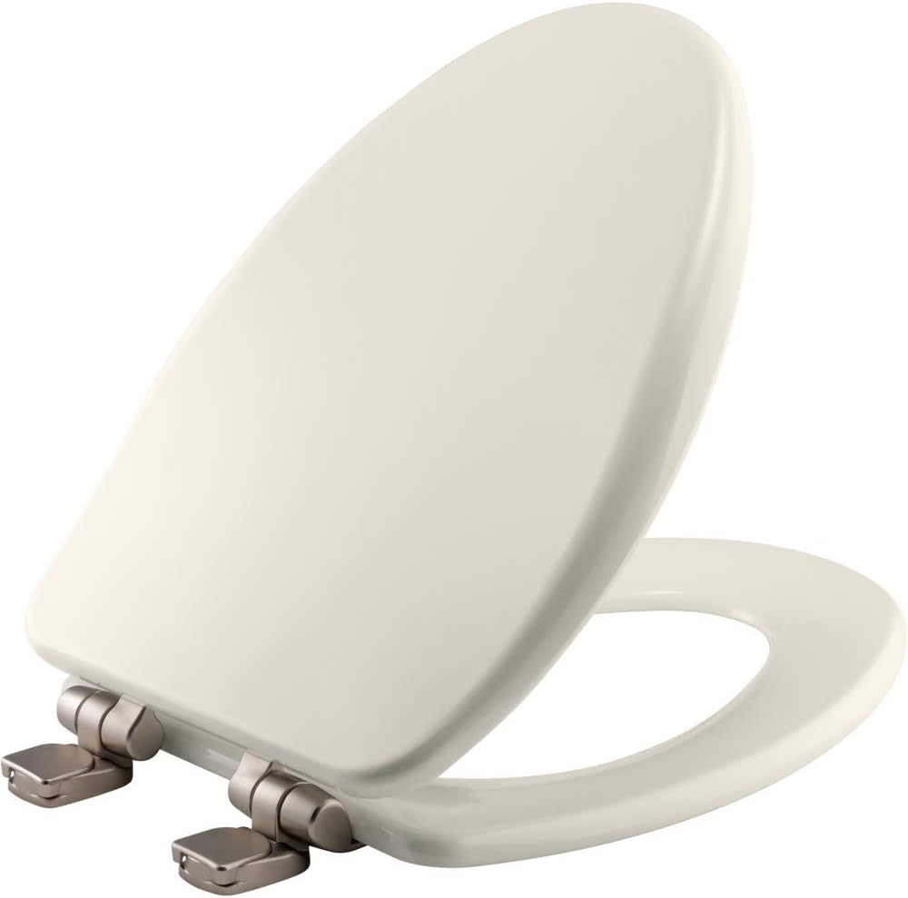 Elongated Toilet Seat with Brushed Nickel Hinges O8912