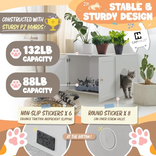 White Wooden Cat Litter Box with Double Doors K15991