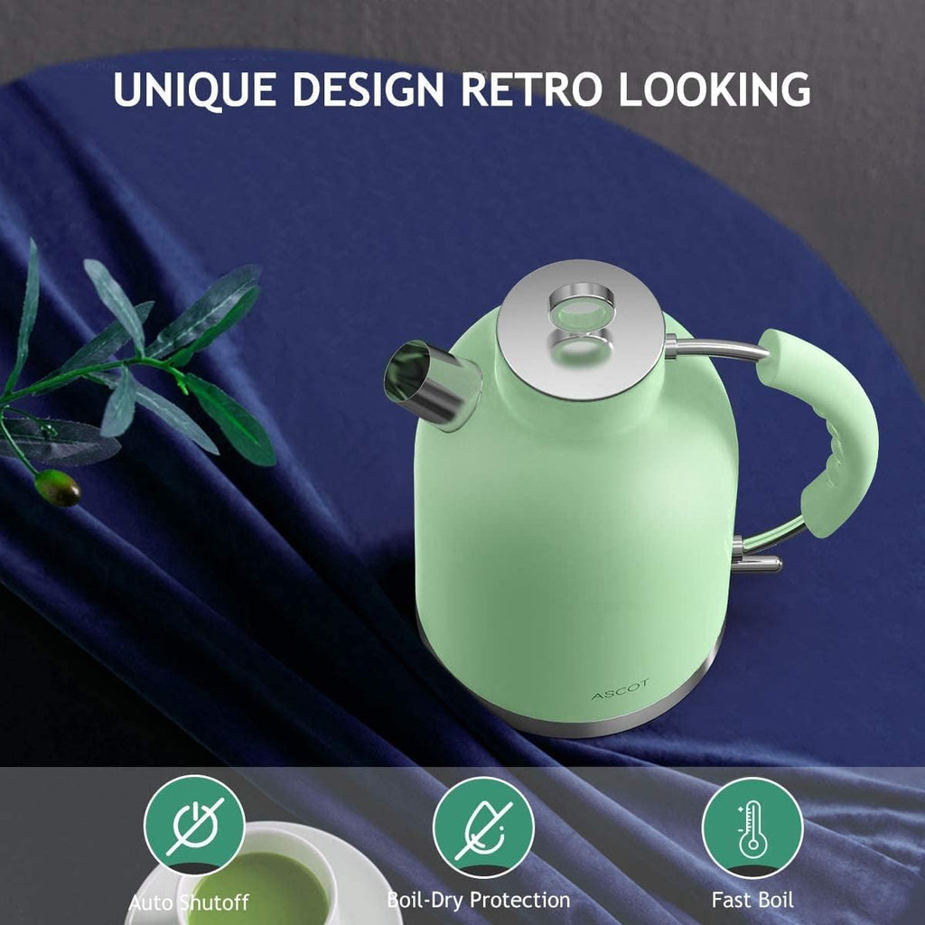 Stainless Steel 1.5L 1500W Retro Electric Kettle Matte Green L744112