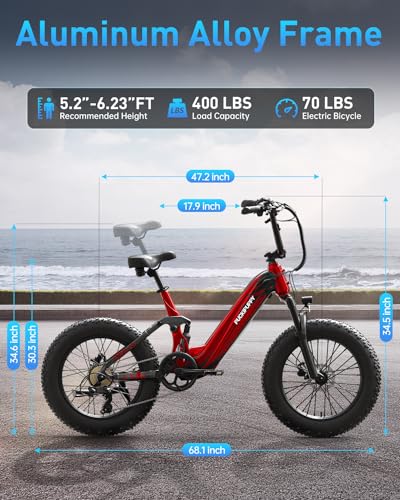 Electric Bike, Peak 1000W Motor, 48V 20Ah Battery, 20''×4.0'' Fat Tire Full Suspension, 28MPH, 80Miles Range, LCD Display, 7 Speed G971350