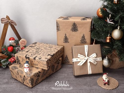 4 Rolls Vintage Brown Kraft Christmas Wrapping Paper Q768