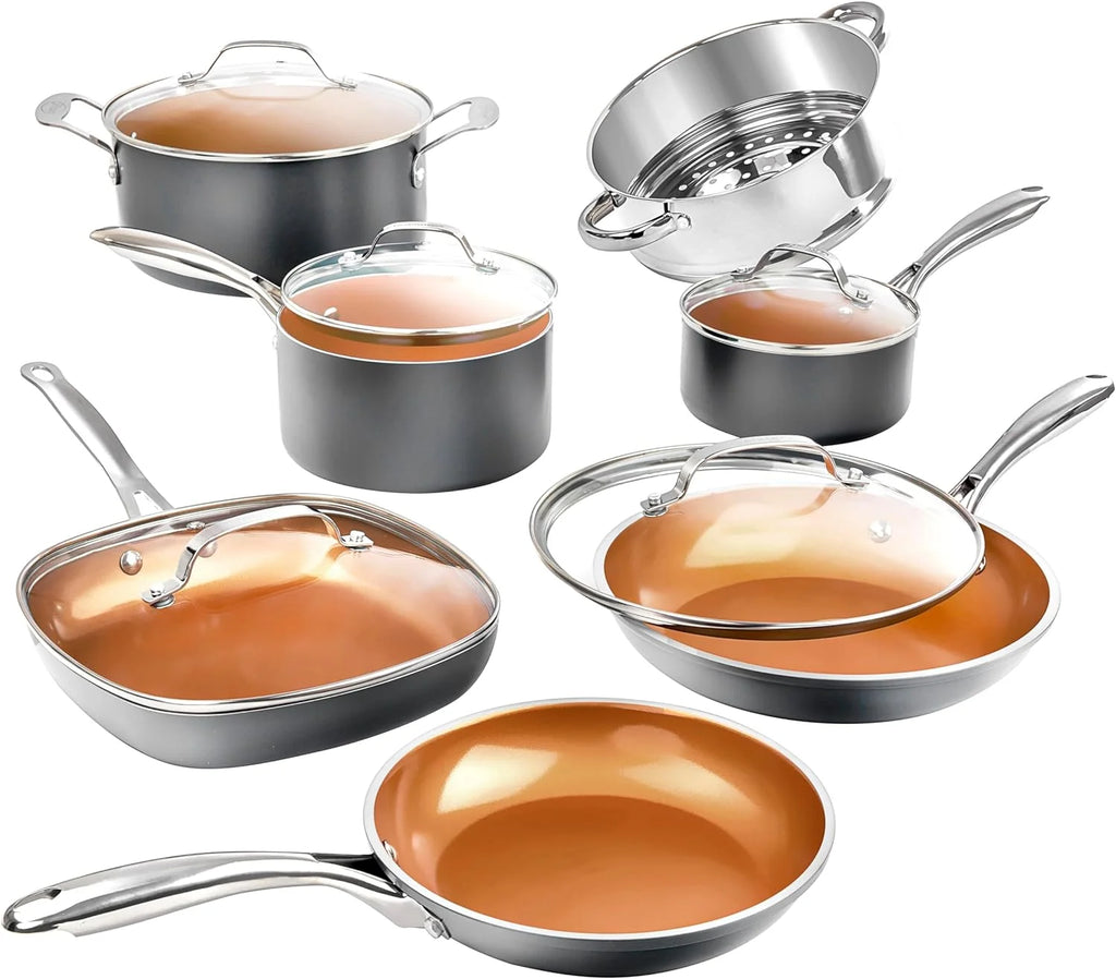 12 Piece Non-Stick Copper Pots and Pans Set Ocean Blue X9934