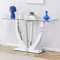 Glass Console Table, 50 inch Clear Glass Narrow Sofa Table with Wood Grain Base and Metal Frame T352690