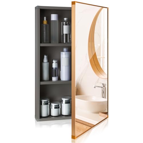 Light Grey 16 x 24 inch Wall Mounted Framed Medicine Cabinet with Mirror N856104