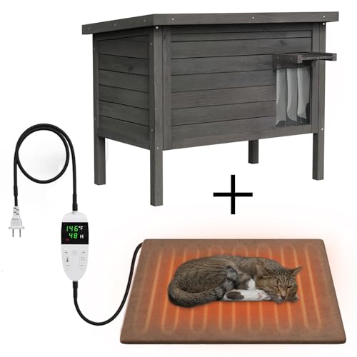 Outdoor Feral Cat House Heated Cat Shelter with Insulated Foam 34.5"X21.5"x27.2" C55198