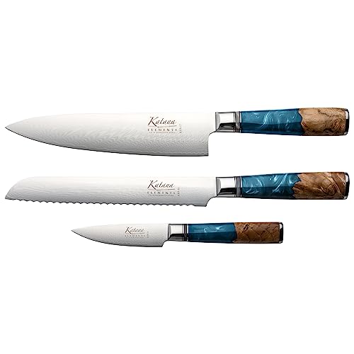 9 Piece Knife Block Set with Damascus Steel Blades E34247