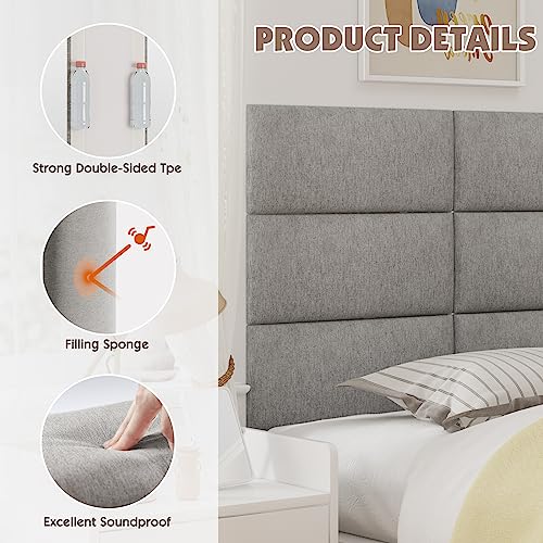 Gray 3D Soundproof Wall Panels Full Size Headboard (6 Panels, 10" x 24") Z4956