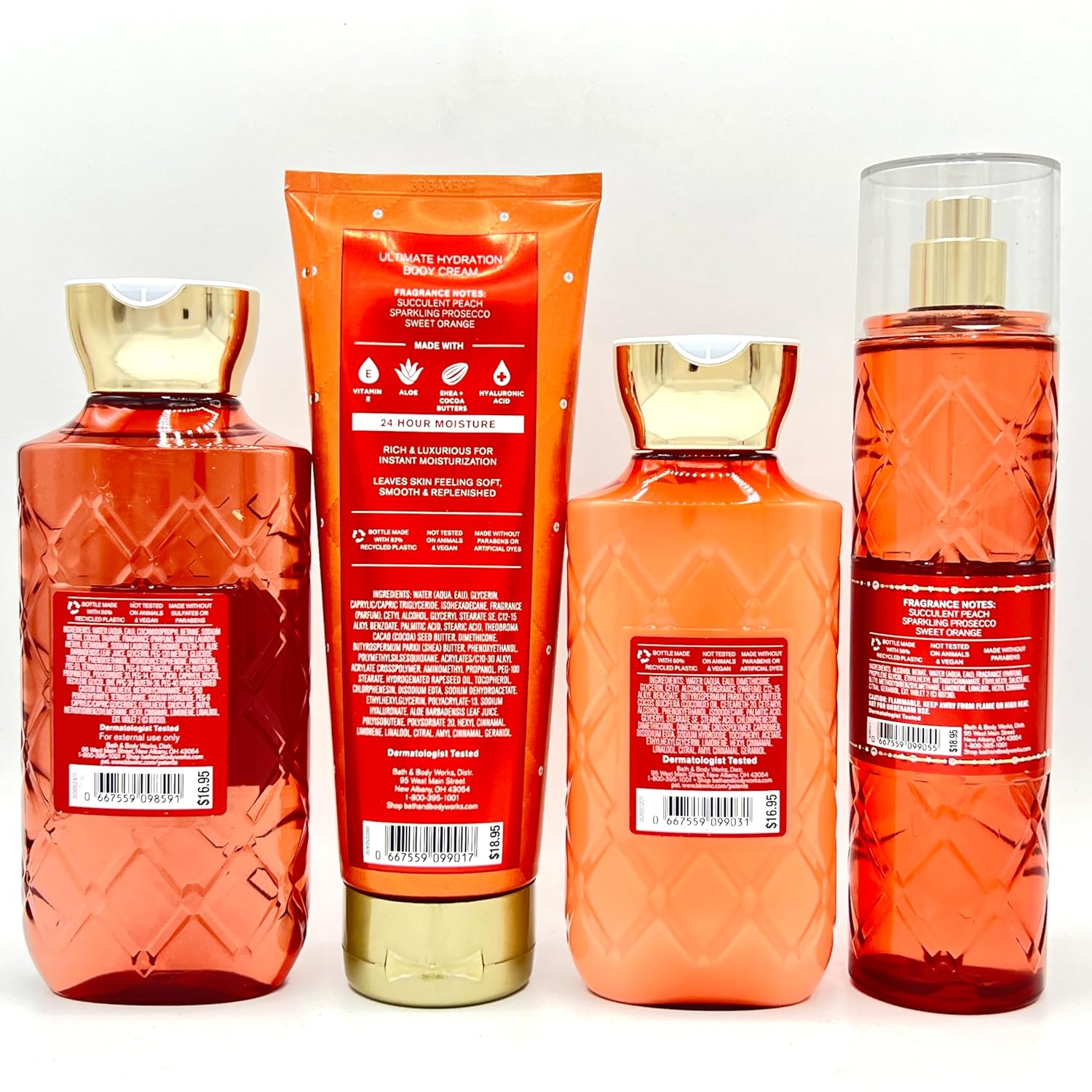 Peach Bellini 4-Piece Bundle Body Wash Body Cream Body Lotion Fine Fragrance Mist X40876